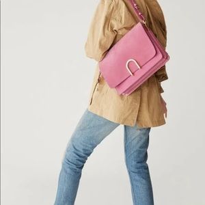Women's Fossil finley Wild Rose Leather Suede Shoulder Bag Handbag🌸
